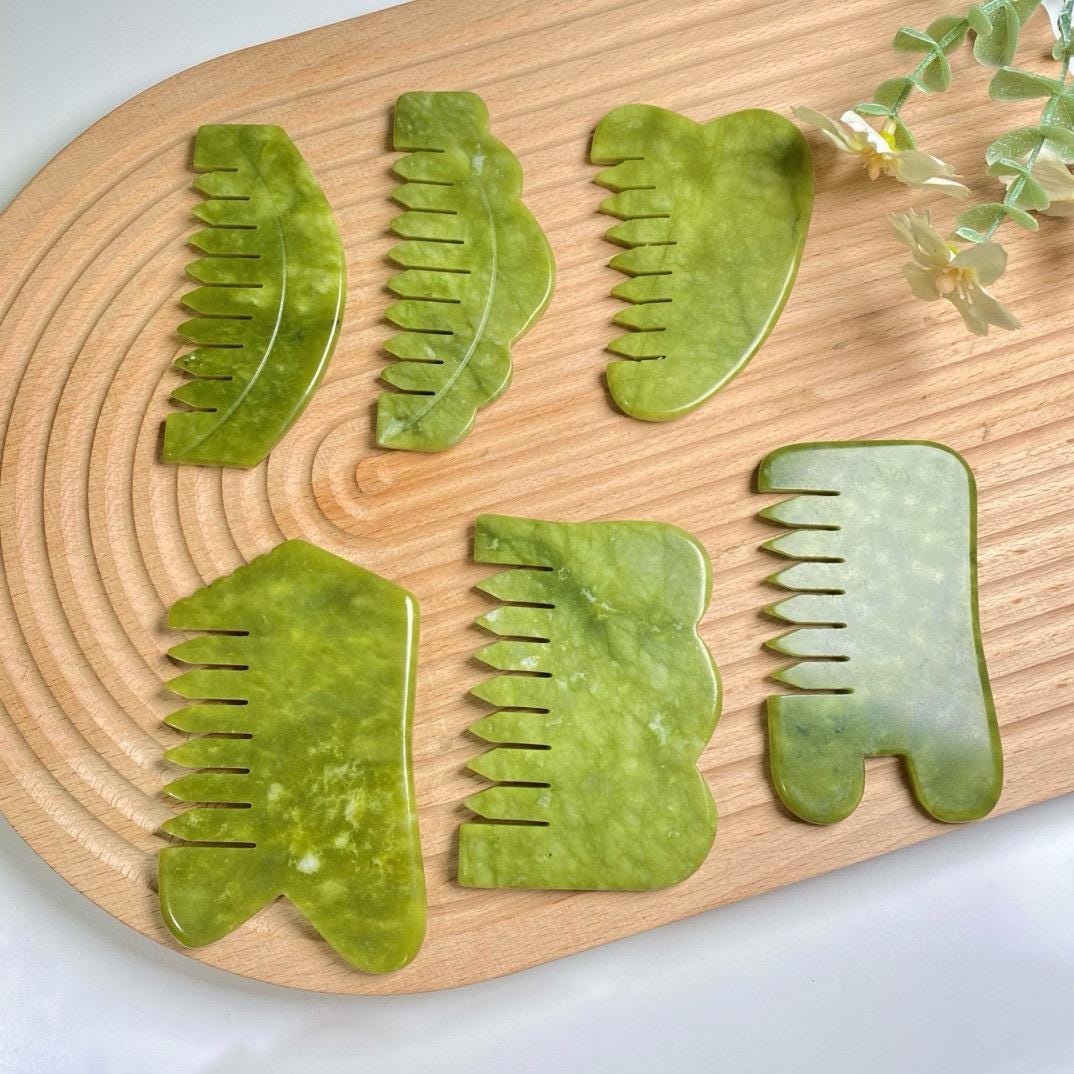 Natural Jade Pocket Comb, Crystal Scalp Massage Hairbrush, Gua Sha Hair Tool, Unique Gemstone Comb, Self Care Gift