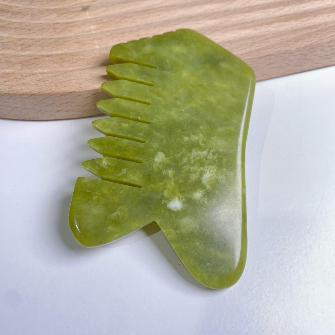 Natural Jade Pocket Comb, Crystal Scalp Massage Hairbrush, Gua Sha Hair Tool, Unique Gemstone Comb, Self Care Gift