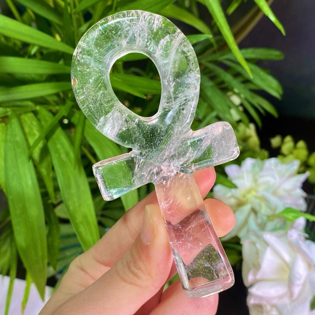 Natural Crystal Carved Ankh, Crux Ansata, Crystal Amulet, Polished Quartz Ankh Cross, Healing Crystal Carving Craft, Home Decor,Gift for Mom