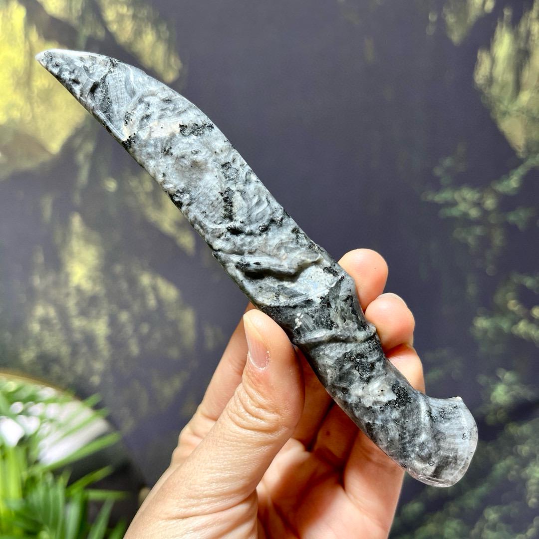 Natural Crystal Carved Knife, Obsidian Knife, Glaucophane Dagger, Crystal Gift For Man, High Quality Gemstone Birthday Gift, Home Decor