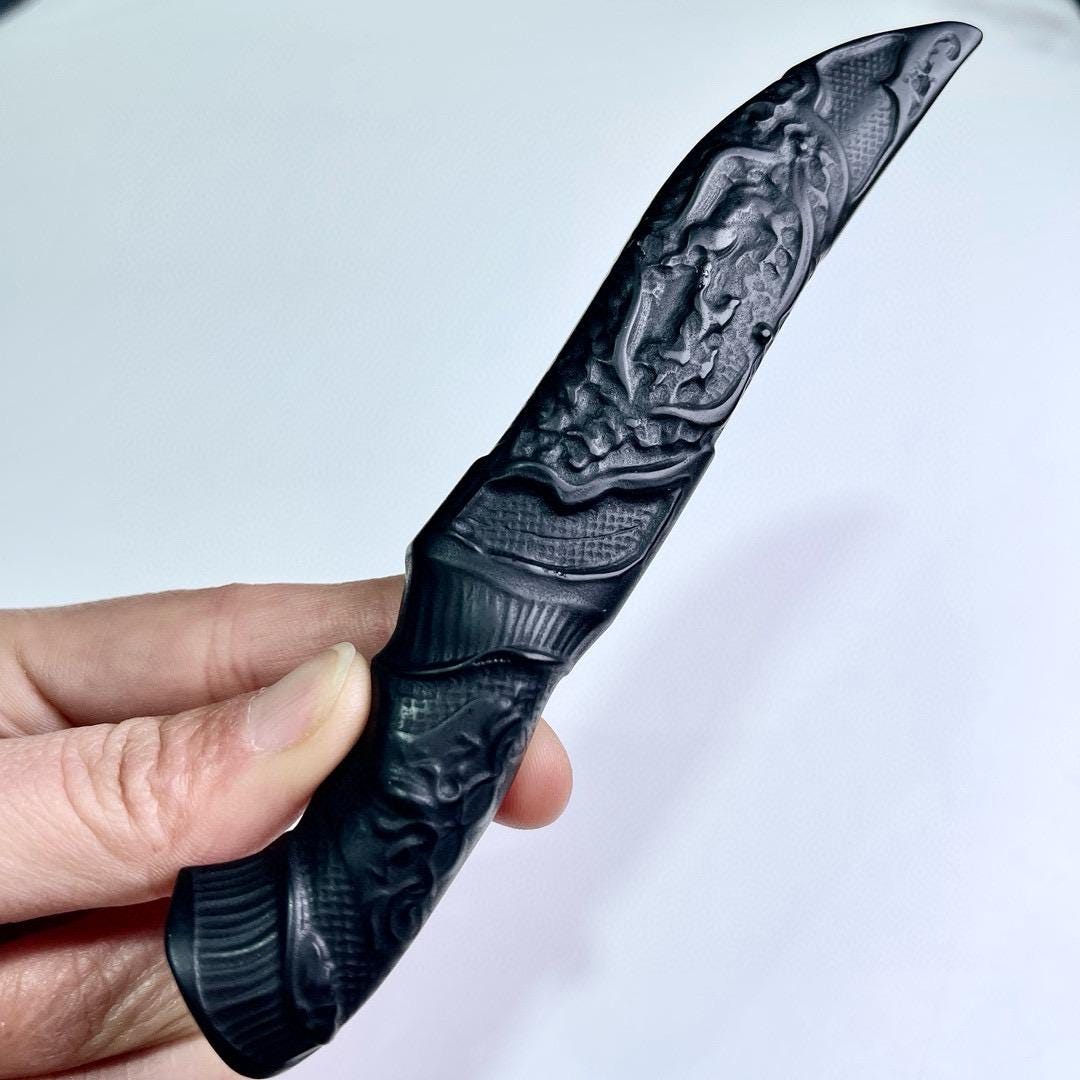 Natural Crystal Carved Knife, Obsidian Knife, Glaucophane Dagger, Crystal Gift For Man, High Quality Gemstone Birthday Gift, Home Decor