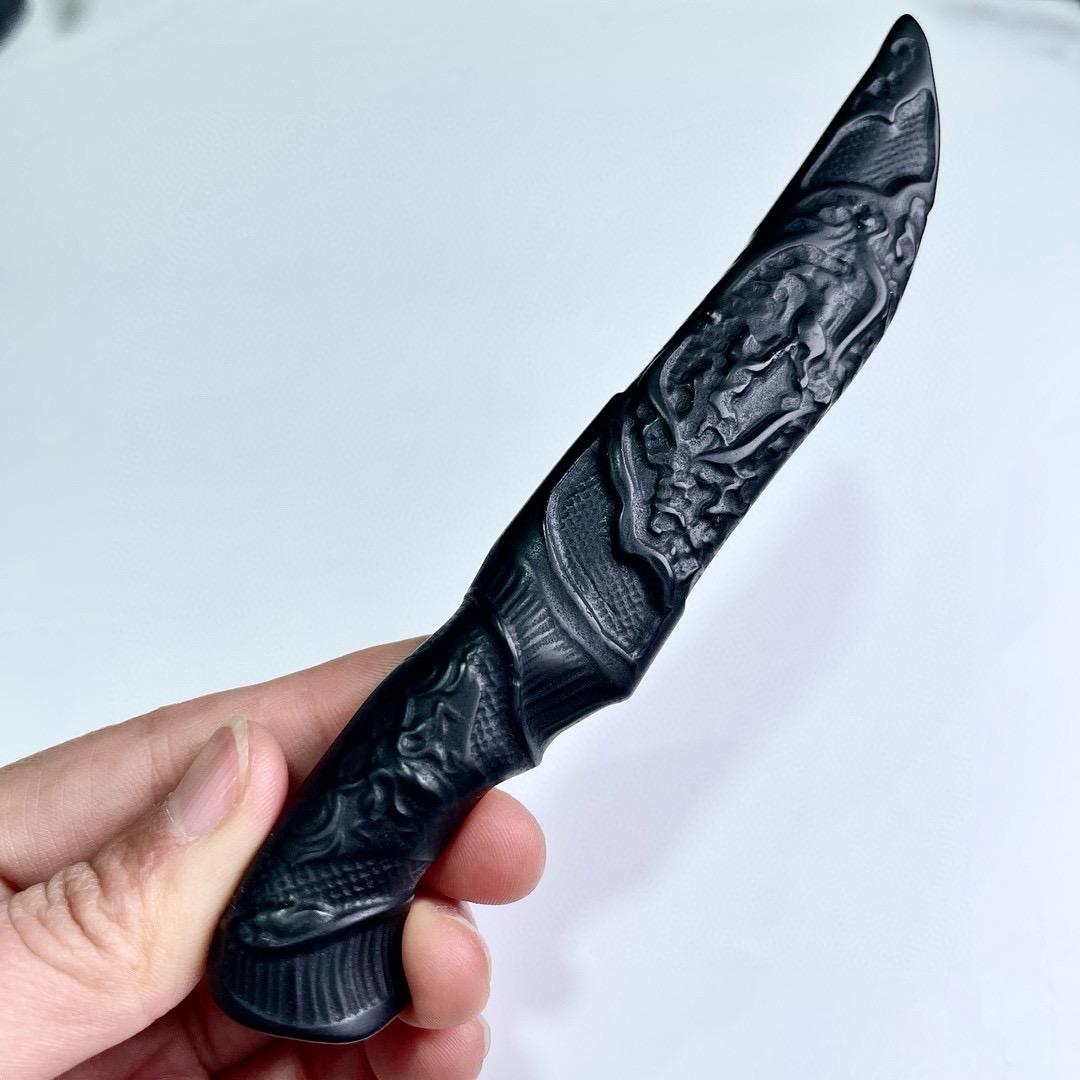 Natural Crystal Carved Knife, Obsidian Knife, Glaucophane Dagger, Crystal Gift For Man, High Quality Gemstone Birthday Gift, Home Decor