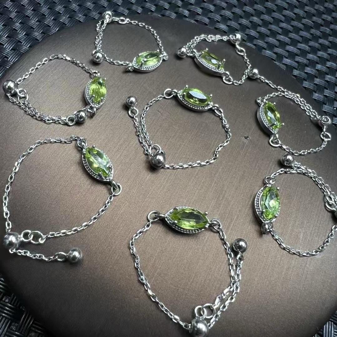 Natural Peridot Fringe Dangle Ring, S925 Sterling Silver Bohemian Leafy Green Gemstone Jewelry, Handmade Boho Adjustable Statement Ring