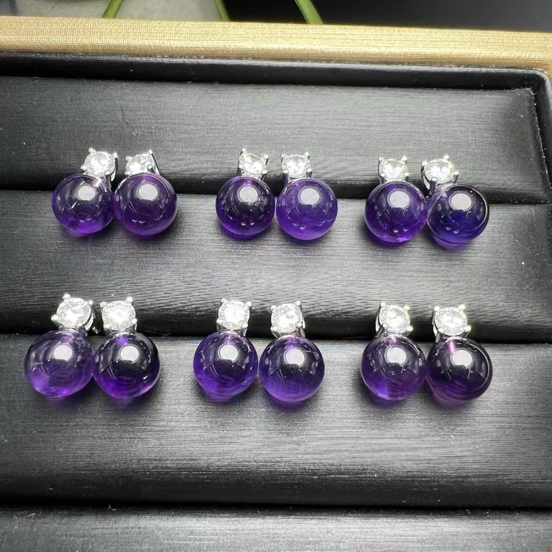 Natrual Amethyst Bead Earring by S925 Sterling Silver, Handmade Jewelry Stud Earring, June Birthday Gift, Wedding Accessories
