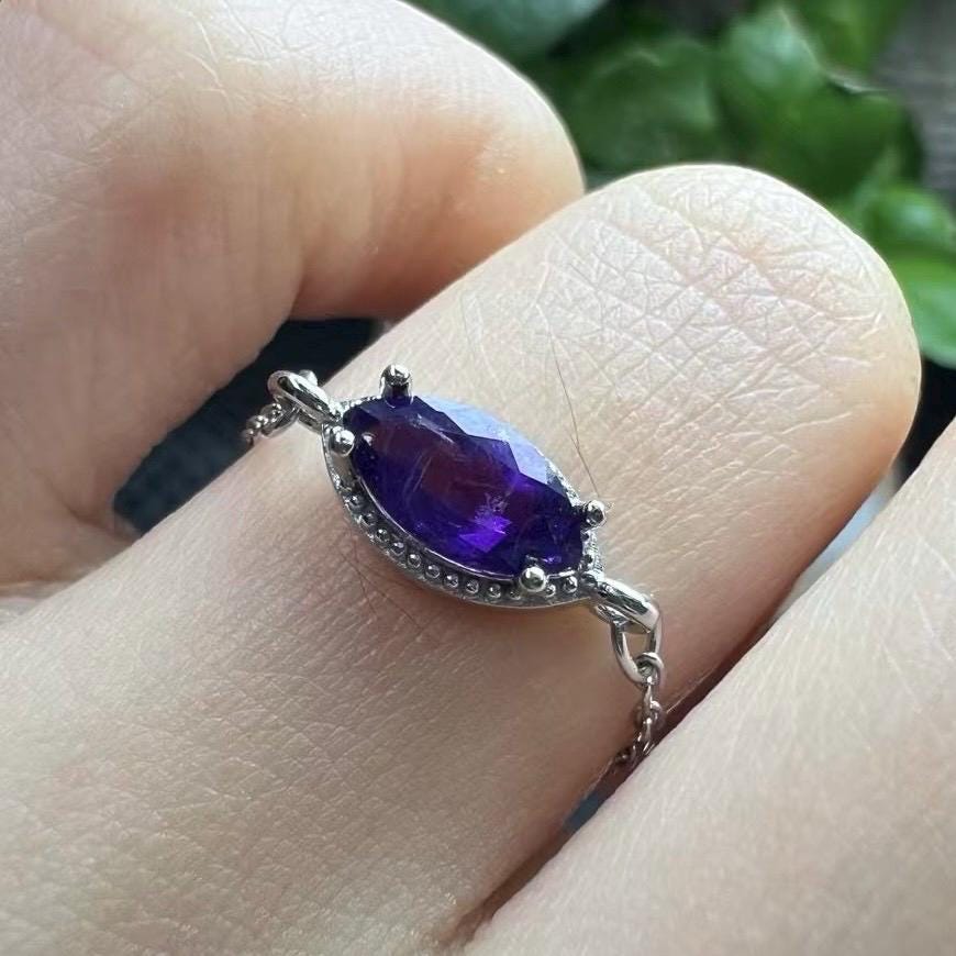 Natural Amethyst Faceted Fringe Ring, S925 Sterling Silver Embellished Elegant Dangling Jewelry, Birthday Gift, Wedding Accessories