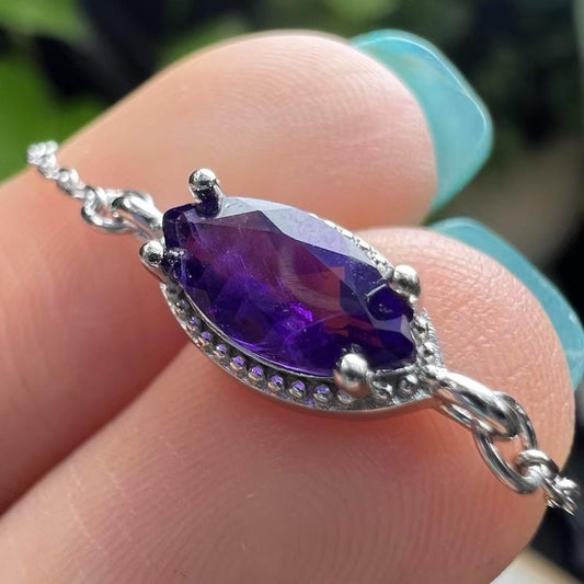 Natural Amethyst Faceted Fringe Ring, S925 Sterling Silver Embellished Elegant Dangling Jewelry, Birthday Gift, Wedding Accessories