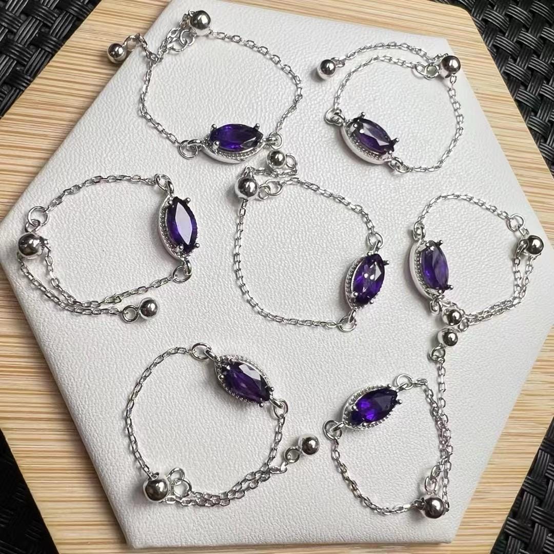 Natural Amethyst Faceted Fringe Ring, S925 Sterling Silver Embellished Elegant Dangling Jewelry, Birthday Gift, Wedding Accessories