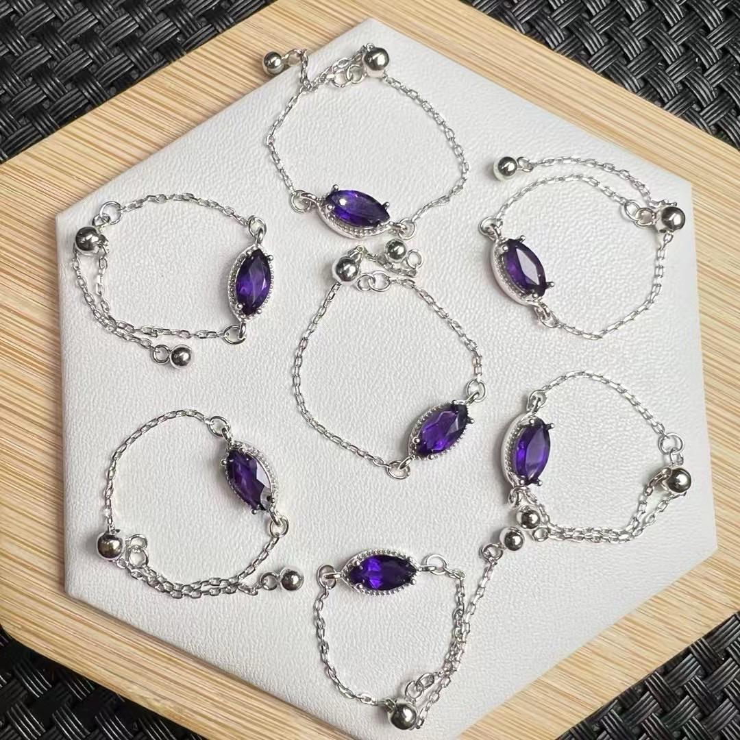 Natural Amethyst Faceted Fringe Ring, S925 Sterling Silver Embellished Elegant Dangling Jewelry, Birthday Gift, Wedding Accessories