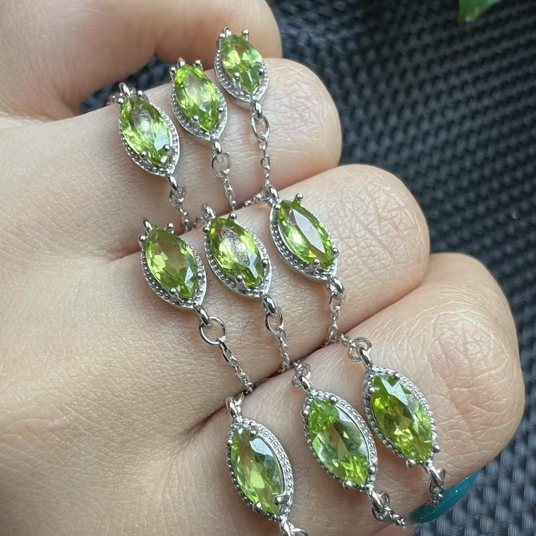 Natural Peridot Fringe Dangle Ring, S925 Sterling Silver Bohemian Leafy Green Gemstone Jewelry, Handmade Boho Adjustable Statement Ring