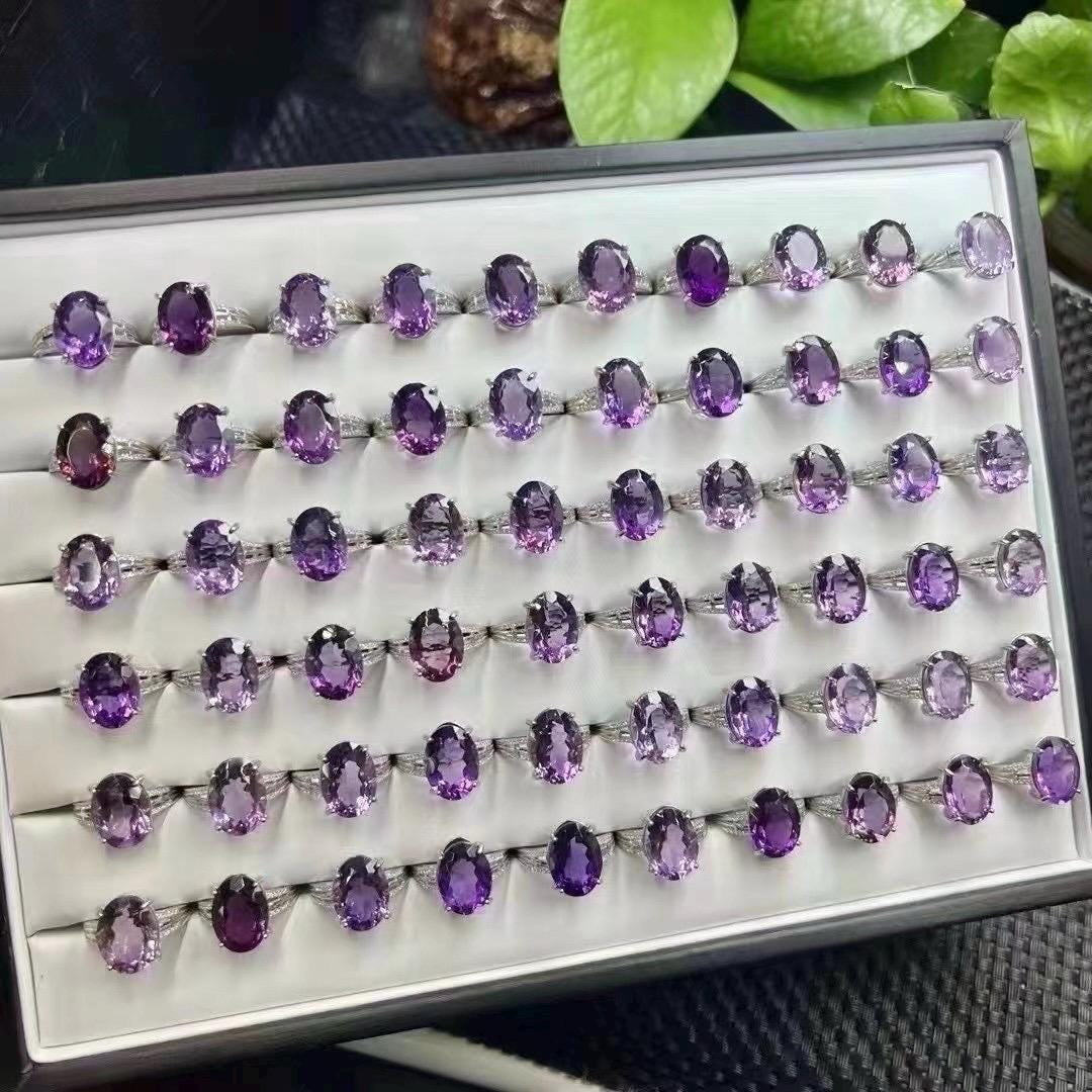 Natural Large Faceted Amethyst Ring, S925 Sterling Silver Statement Ring, Healing Crystal Jewelry, Gift for Women, Dainty Everyday Ring