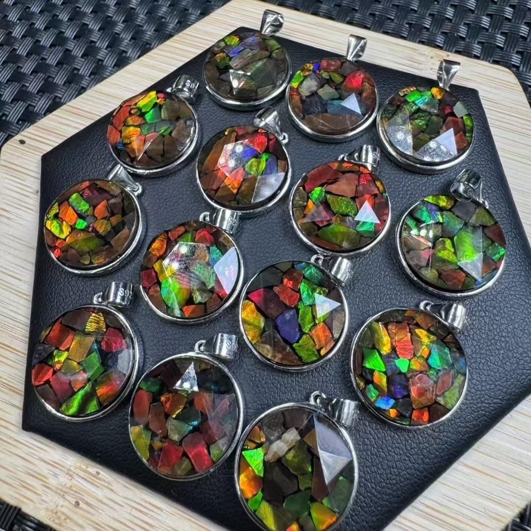 1 Pcs Natural Ammolite Pendant, S925 Silver Inlay Pendant, Healing Crystal Necklace, Korite Gemstone Pendant, Anniversary Gift
