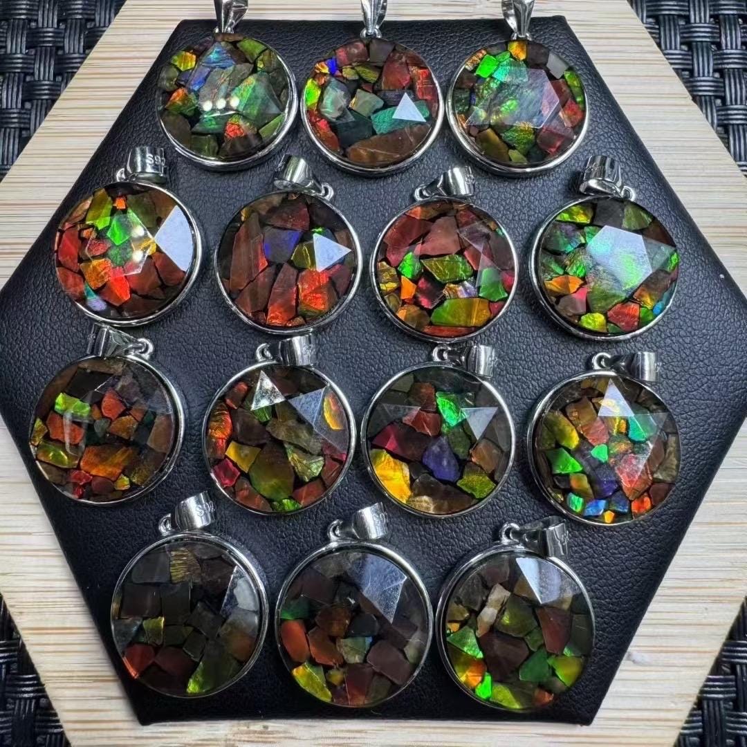 1 Pcs Natural Ammolite Pendant, S925 Silver Inlay Pendant, Healing Crystal Necklace, Korite Gemstone Pendant, Anniversary Gift