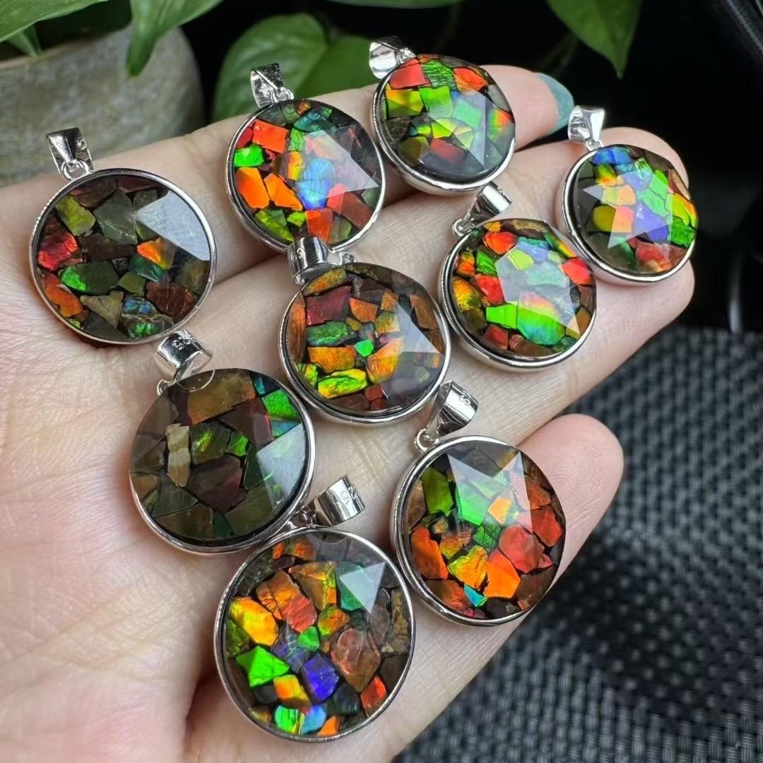 1 Pcs Natural Ammolite Pendant, S925 Silver Inlay Pendant, Healing Crystal Necklace, Korite Gemstone Pendant, Anniversary Gift