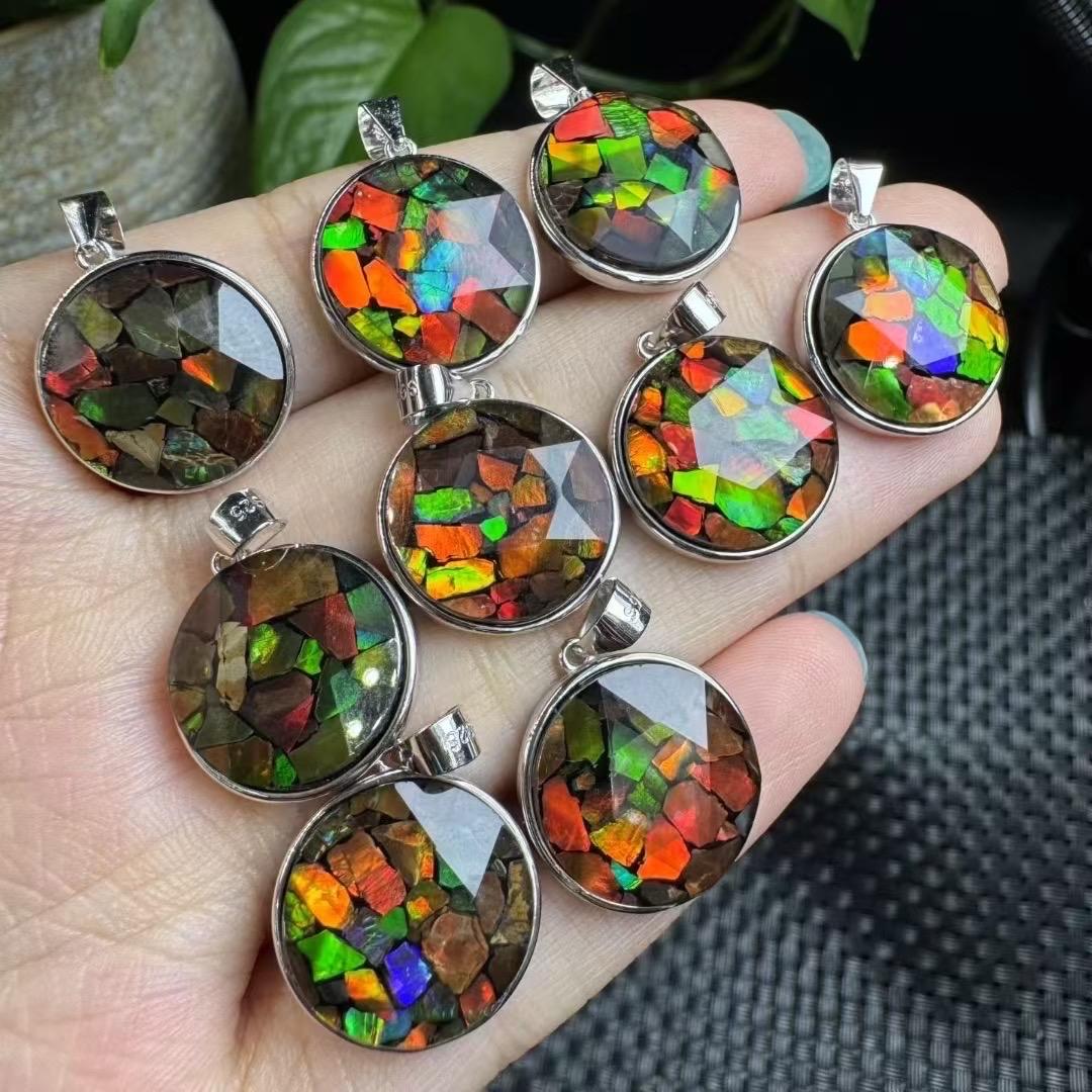 1 Pcs Natural Ammolite Pendant, S925 Silver Inlay Pendant, Healing Crystal Necklace, Korite Gemstone Pendant, Anniversary Gift