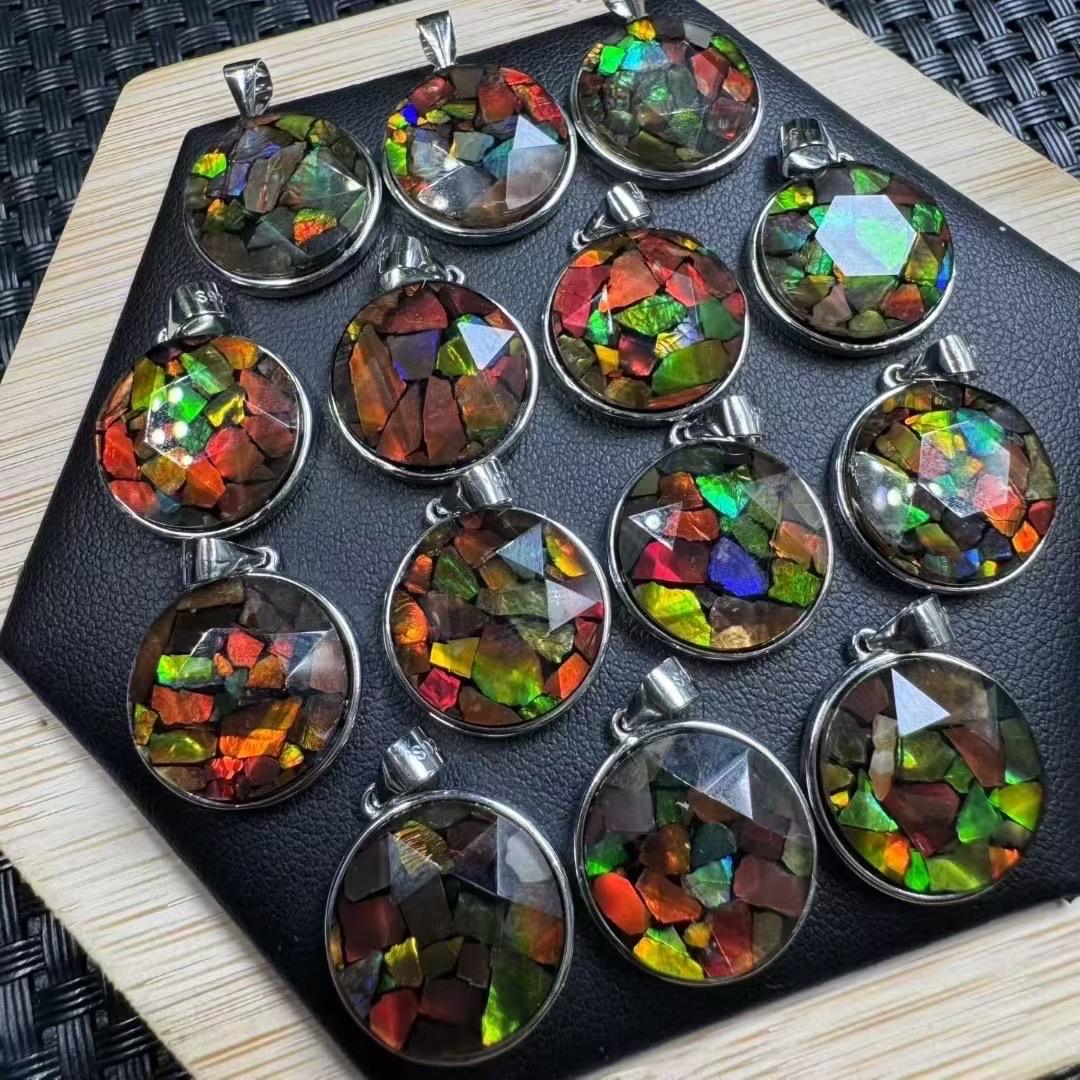 1 Pcs Natural Ammolite Pendant, S925 Silver Inlay Pendant, Healing Crystal Necklace, Korite Gemstone Pendant, Anniversary Gift