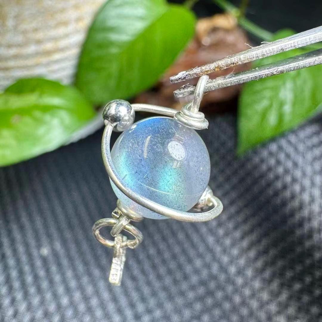 Natural Labradorite Pendant, Labradorite Planet Pendant, S925 Sterling Silver Galaxy Pendant Necklace, Celestial Jewelry, Universe Jewelry