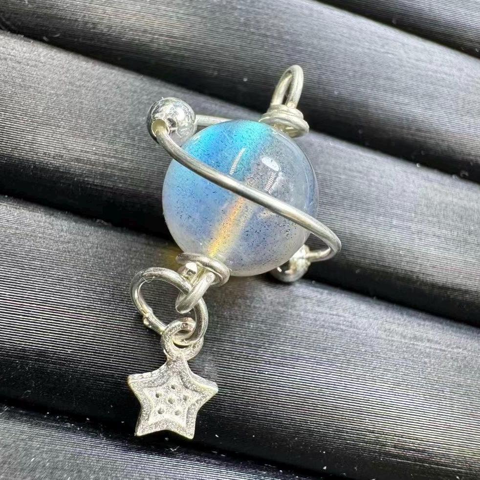Natural Labradorite Pendant, Labradorite Planet Pendant, S925 Sterling Silver Galaxy Pendant Necklace, Celestial Jewelry, Universe Jewelry
