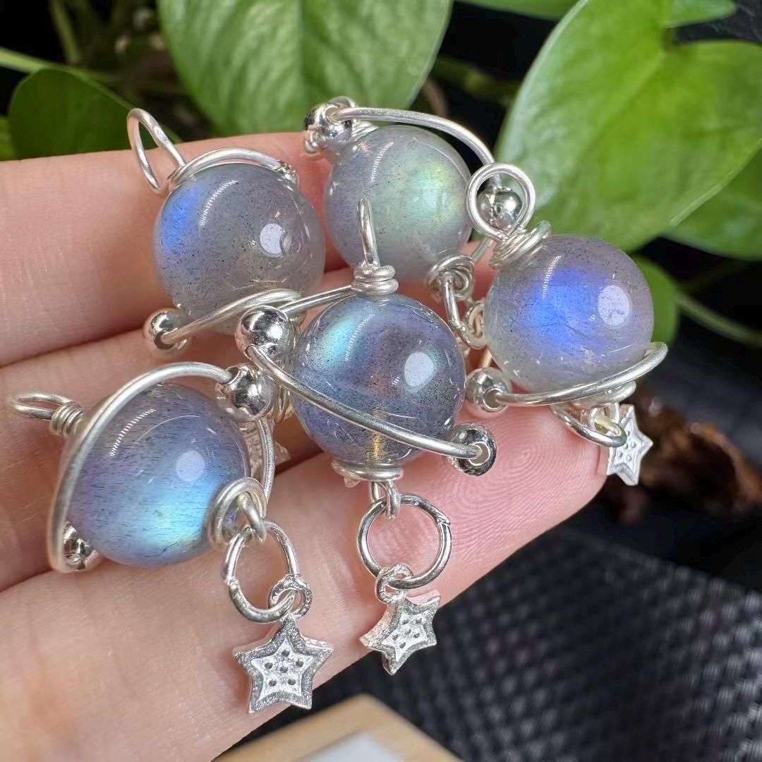 Natural Labradorite Pendant, Labradorite Planet Pendant, S925 Sterling Silver Galaxy Pendant Necklace, Celestial Jewelry, Universe Jewelry