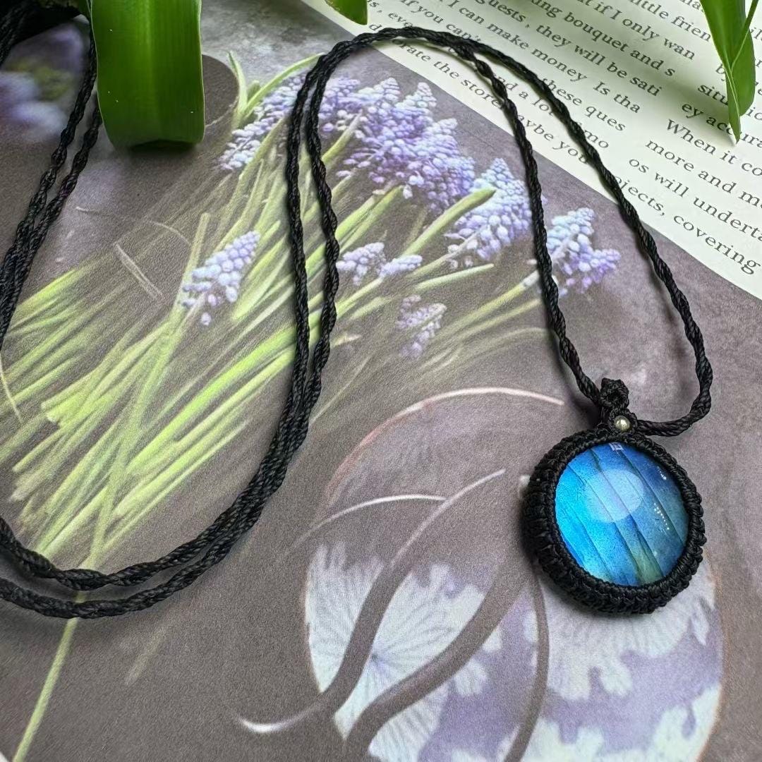 1 Pcs Natural Rainbow Labradorite Round Pendant, Hand Tied Waxed Cord Choker, Boho Gemstone Jewelry, Gift for Her, Adjustable Necklace