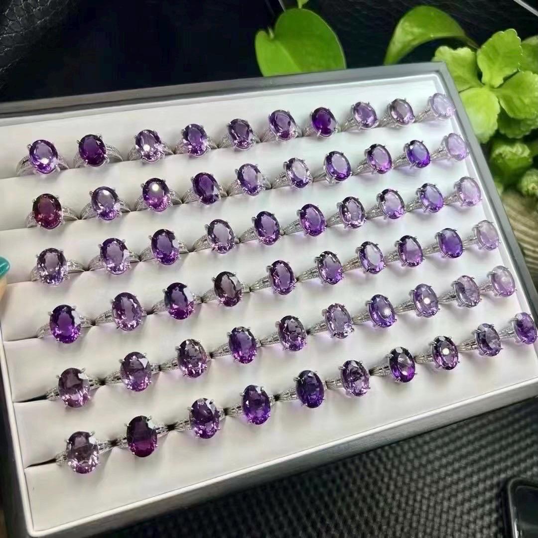 Natural Large Faceted Amethyst Ring, S925 Sterling Silver Statement Ring, Healing Crystal Jewelry, Gift for Women, Dainty Everyday Ring