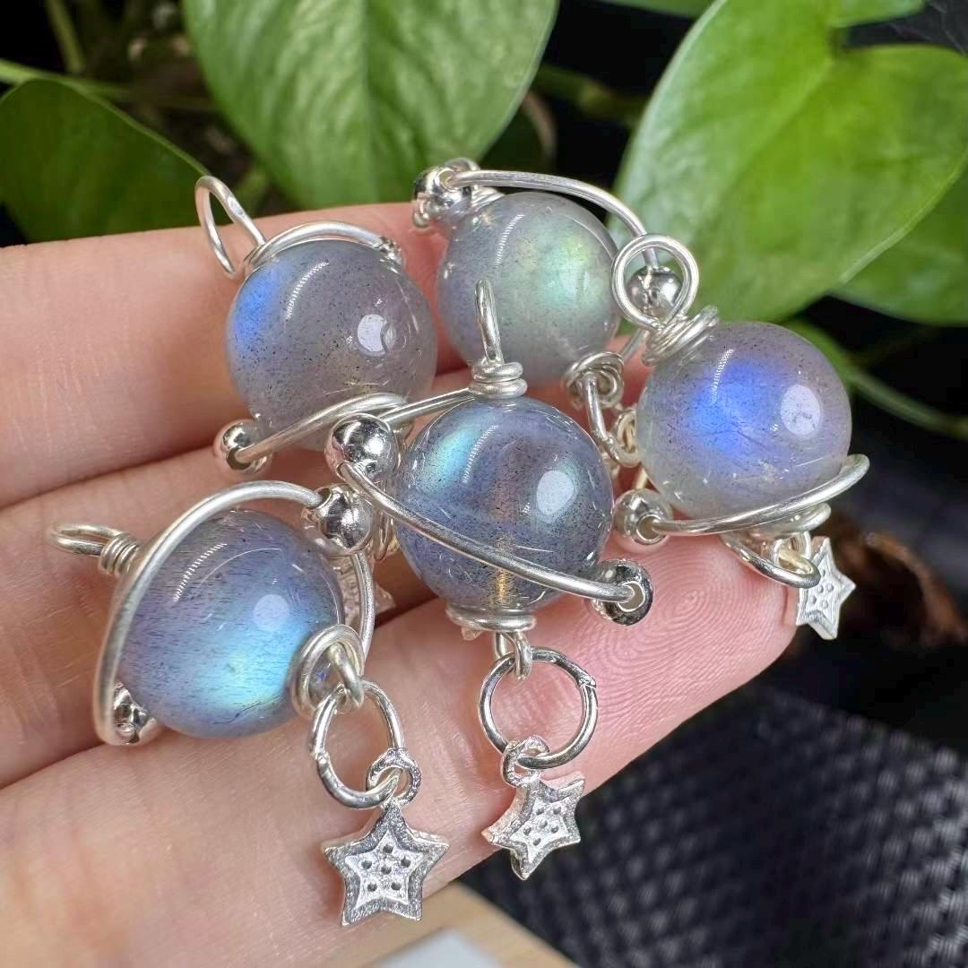 Natural Labradorite Pendant, Labradorite Planet Pendant, S925 Sterling Silver Galaxy Pendant Necklace, Celestial Jewelry, Universe Jewelry