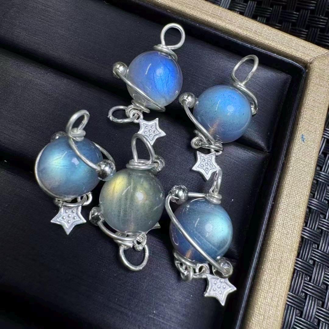 Natural Labradorite Pendant, Labradorite Planet Pendant, S925 Sterling Silver Galaxy Pendant Necklace, Celestial Jewelry, Universe Jewelry