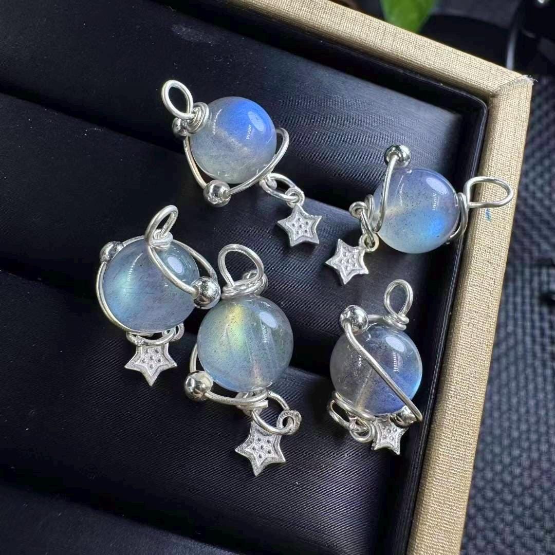 Natural Labradorite Pendant, Labradorite Planet Pendant, S925 Sterling Silver Galaxy Pendant Necklace, Celestial Jewelry, Universe Jewelry