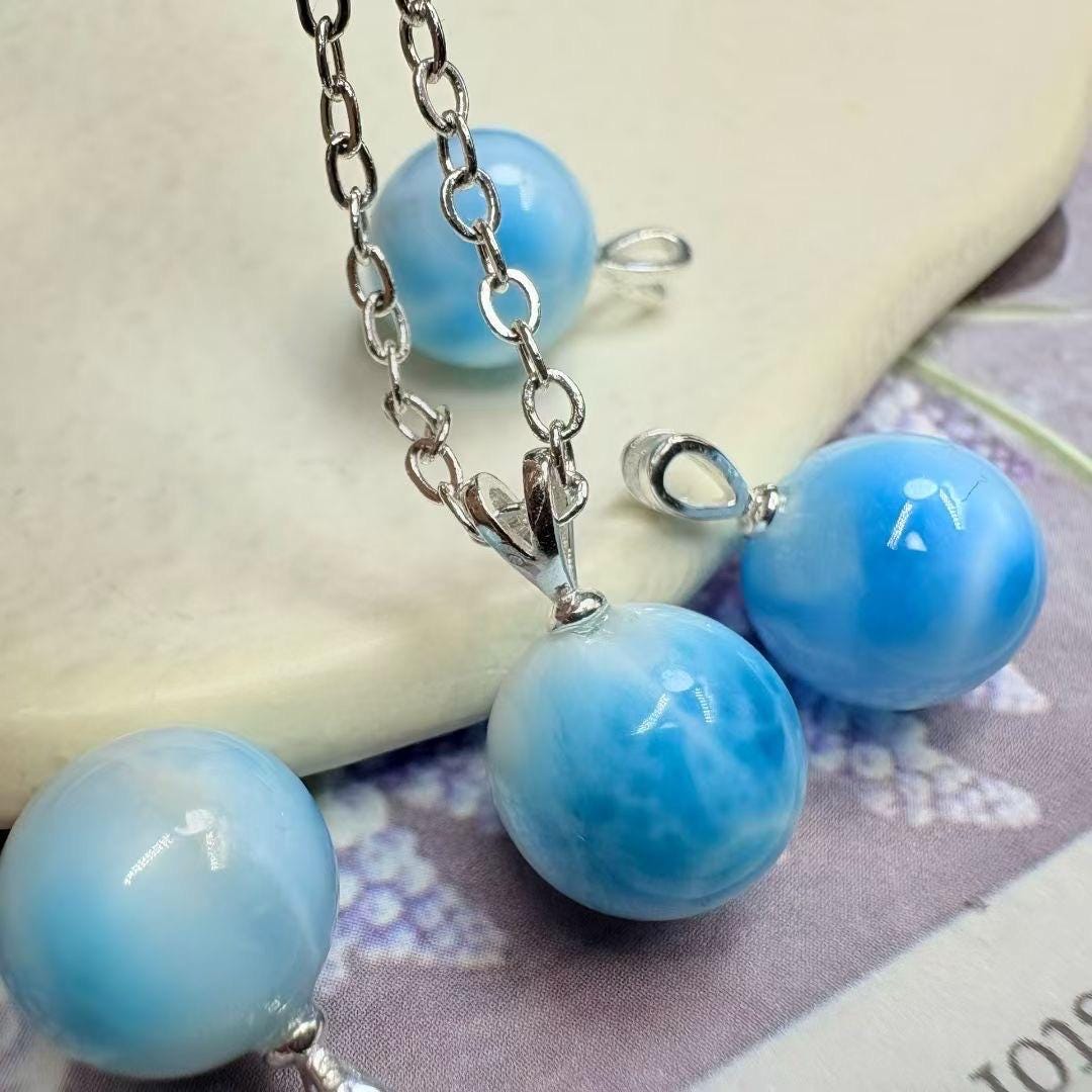 Handmade Sterling Silver Larimar Pendant, Ocean Stone Necklace