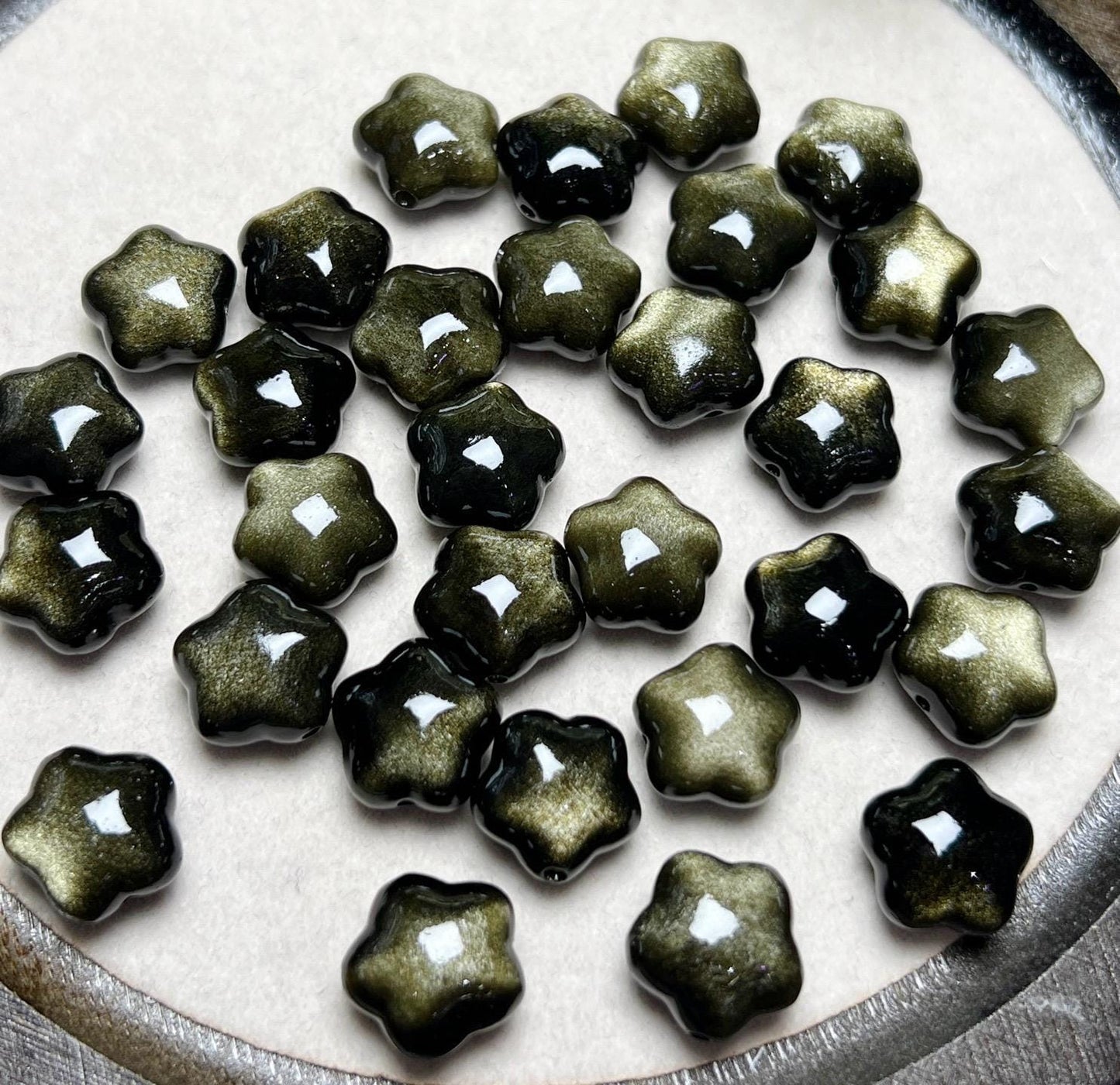 1Pcs Natural Obsidian Star Charm, Tiny Star Carved Pendant, Full Drill Hole Bead for Jewelry Making, Protection Crystal Gift