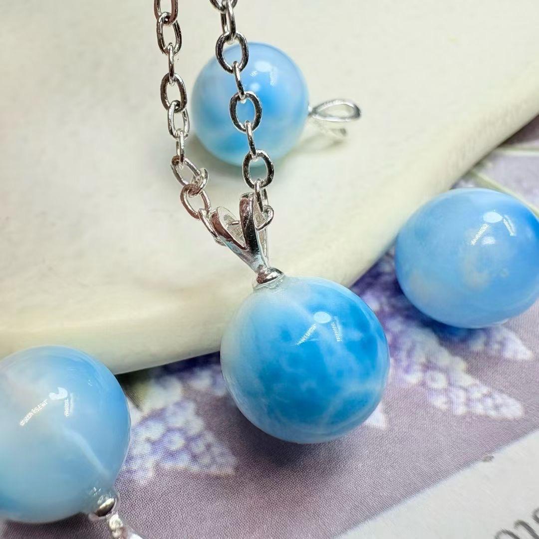 Handmade Sterling Silver Larimar Pendant, Ocean Stone Necklace