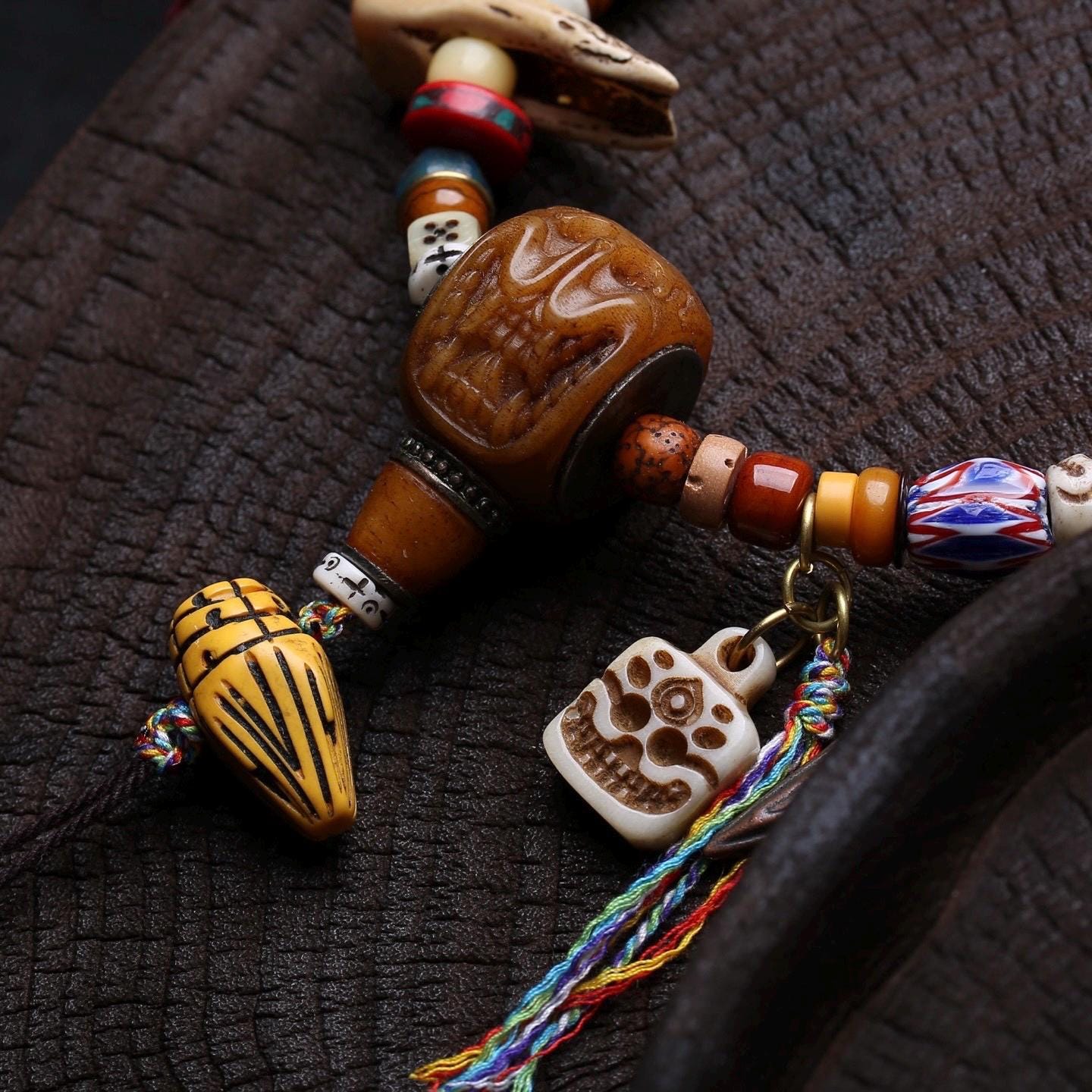 Handmade 108 Mala Multi-wrap Bracelet & Necklace, Dzi Bead Protection Amulet, Boho Tribal Yoga Prayer Beads, Spiritual Jewelry Gift