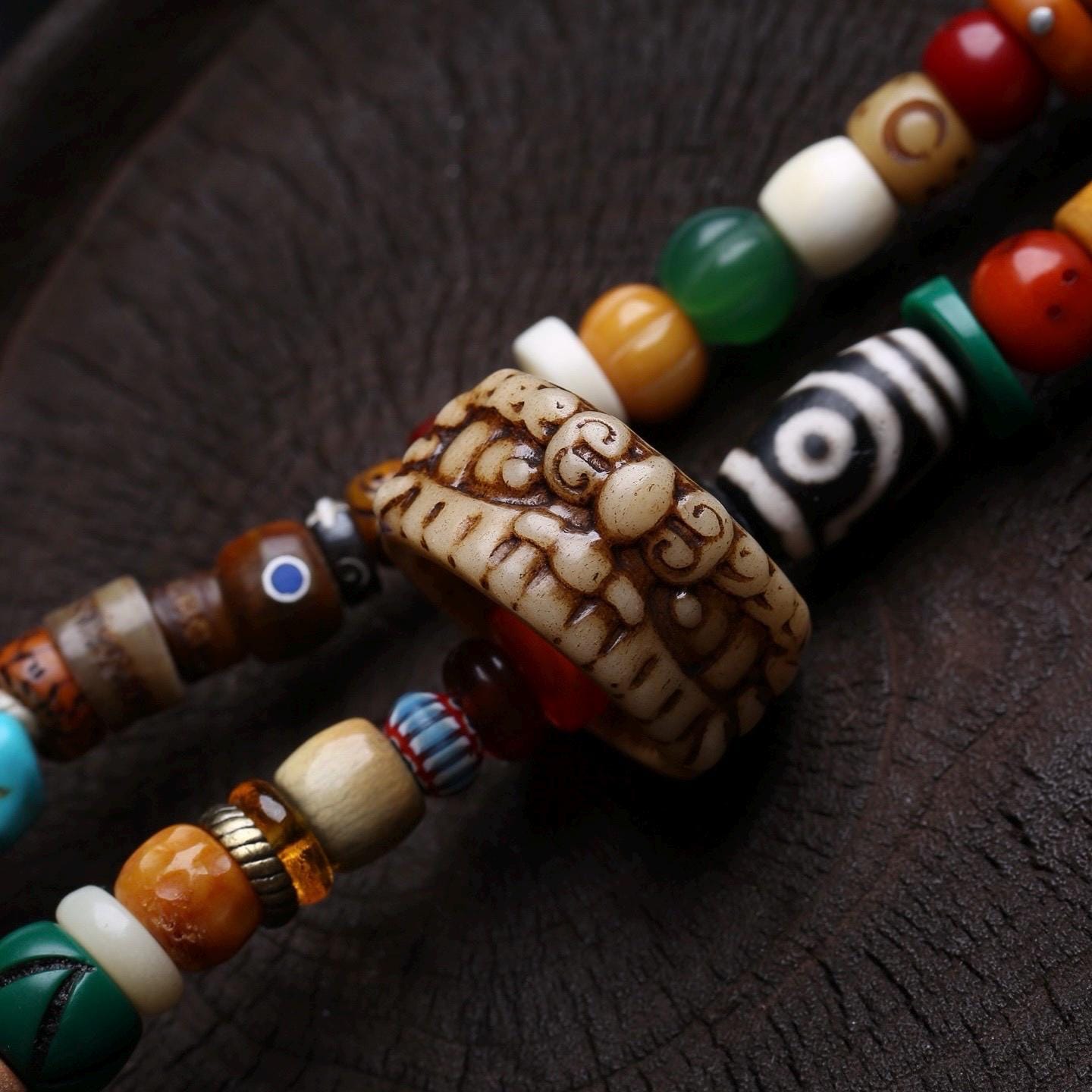 Handmade 108 Mala Multi-wrap Bracelet & Necklace, Dzi Bead Protection Amulet, Boho Tribal Yoga Prayer Beads, Spiritual Jewelry Gift