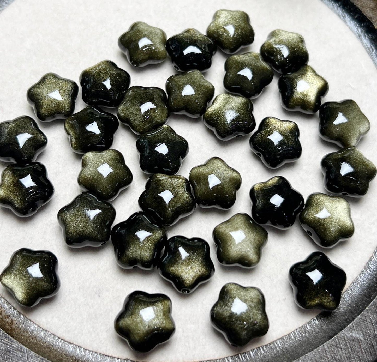 1Pcs Natural Obsidian Star Charm, Tiny Star Carved Pendant, Full Drill Hole Bead for Jewelry Making, Protection Crystal Gift