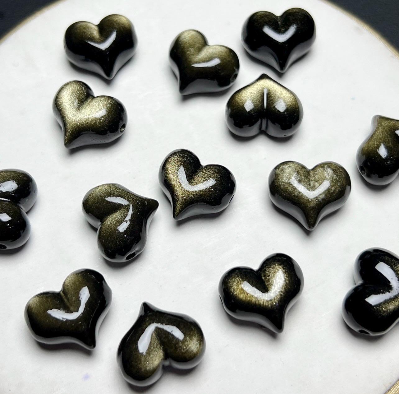 Golden Obsidian Heart, Natural Carved Crystal, Energy Stone (18x18mm),Gift for Mom