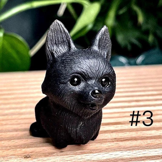 Natural Black Obsidian Dog Carving, Crystal Schnauzer, Crystal Corgi, Crystal Pomeranian, Dog Statues, Birthday Gift, Christmas Home Decor