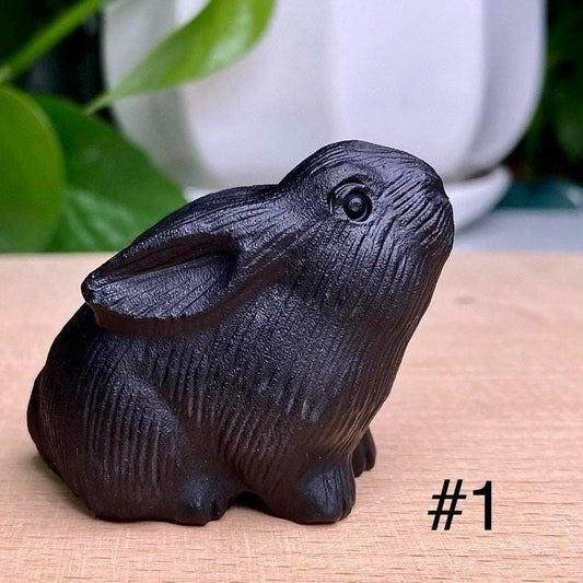 Black Obsidian Rabbit Carving, Crystal Animal Sculpture,Gift for Mom