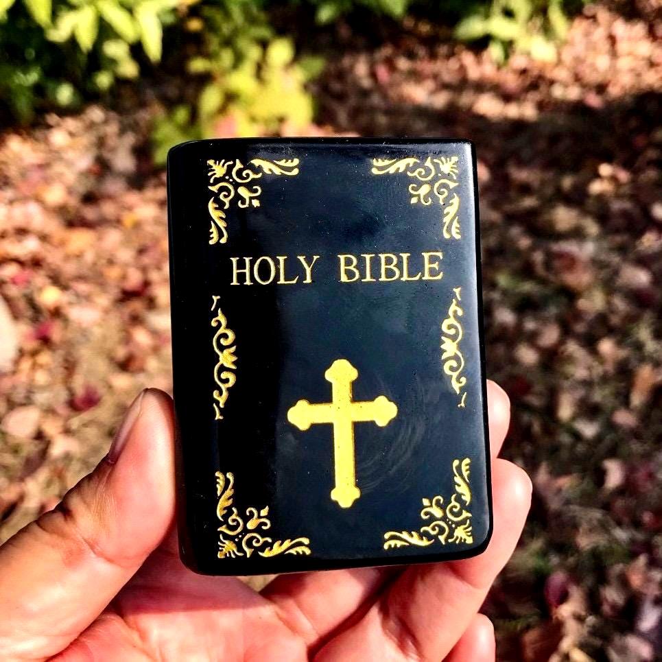 Natural Crystal Obsidian Holy Bible Book, Gemstone Figurine Carvings, Energy Crystal, Healing Crystal Book, Crystal Birthday Gift