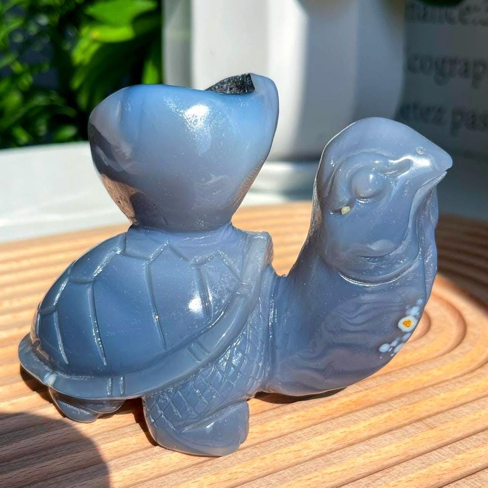 Natural Druzy Agate Turtle Carving, Crystal Statue, Home Decoration,Gift for Mom