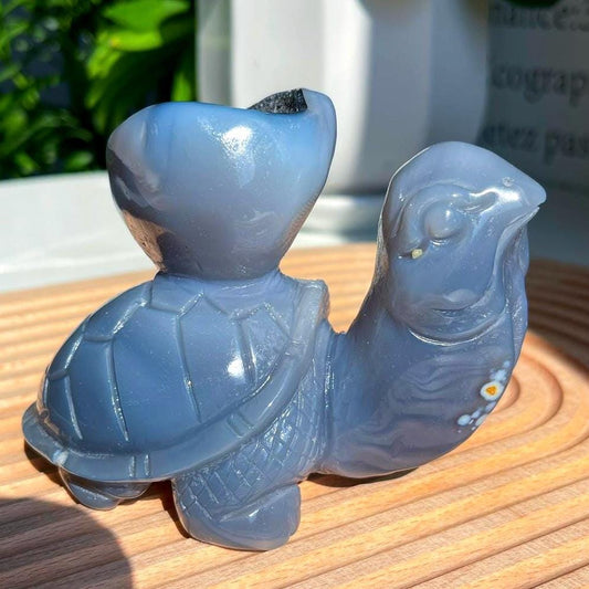 Natural Druzy Agate Turtle Carving, Crystal Statue, Home Decoration,Gift for Mom