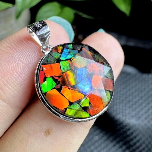 1 Pcs Natural Ammolite Pendant, S925 Silver Inlay Pendant, Healing Crystal Necklace, Korite Gemstone Pendant, Anniversary Gift