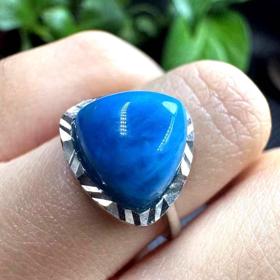 1 Pcs Handmade Icelandic Blue Howlite Ring, S925 Sterling Silver Adjustable Shank, Boho Healing Crystal Jewelry, Gift for Her