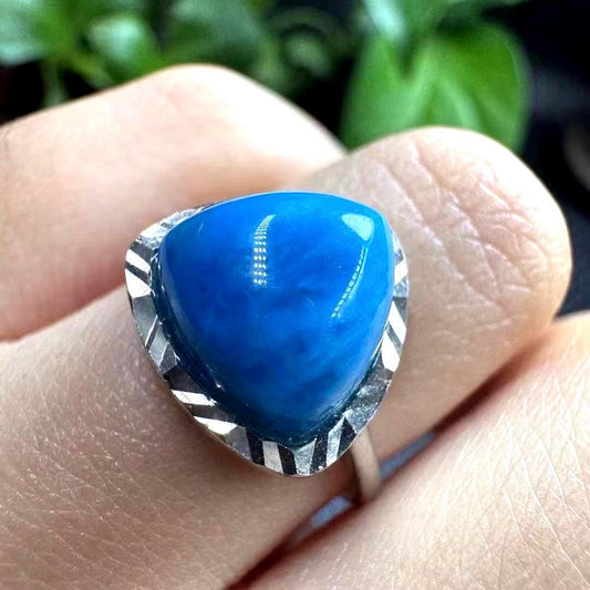1 Pcs Handmade Icelandic Blue Howlite Ring, S925 Sterling Silver Adjustable Shank, Boho Healing Crystal Jewelry, Gift for Her