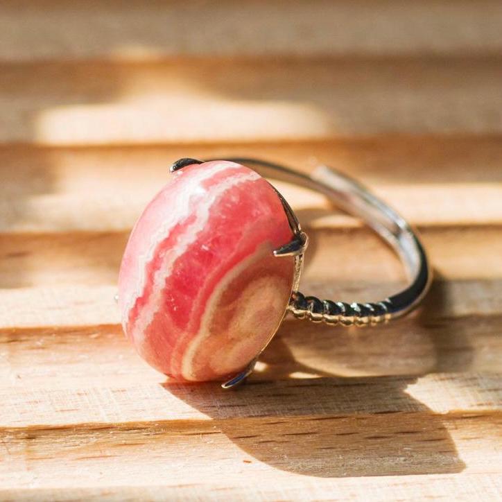 Natural Rhodochrosite Gemstome Ring,925 Sterling Silver,Adjustable Size, Oval Gemstone Rings, Crystal Ring Gift,Anniversary Gift for Women