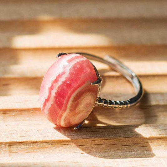 Natural Rhodochrosite Gemstome Ring,925 Sterling Silver,Adjustable Size, Oval Gemstone Rings, Crystal Ring Gift,Anniversary Gift for Women