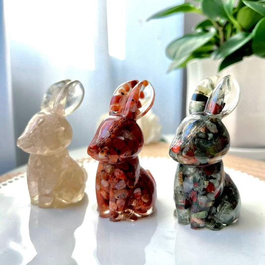 Handmade Crystal Chips Bunny With Resin, Natural Crystal Chips Craft, Healing Crystal Birthday Gifts, Cute Gift For Her, Christmas Present