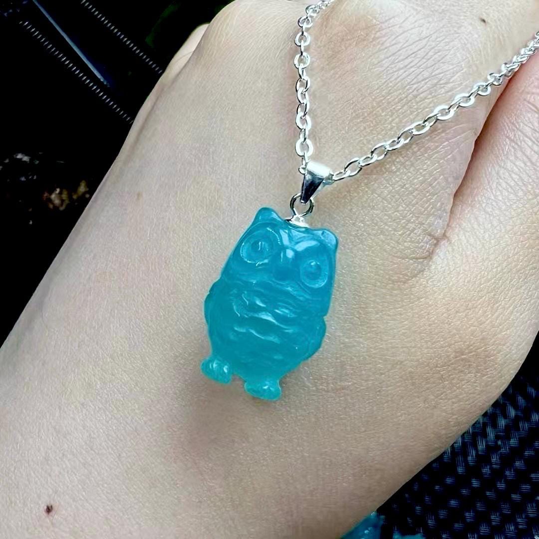 1 Pcs Natural Amazonite Owl Pendant, Amazonite Stone Necklace, Throat Chakra Crystal, Balance and Communication Stone, Anniversary Gift