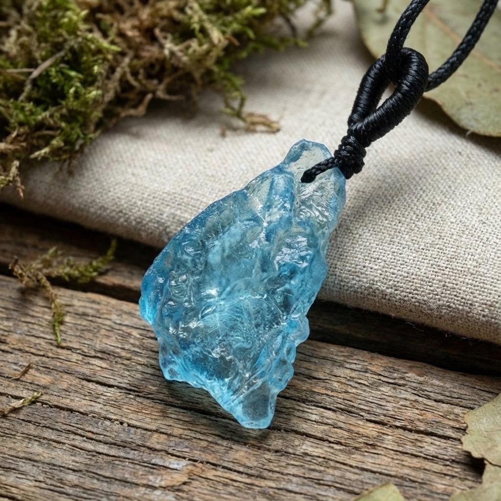 1Pcs Natural Aquamarine Pendant, Throat Chakra Necklace, March Birthday Stone, Courage Healing Crystal Gift,Gift for Mom