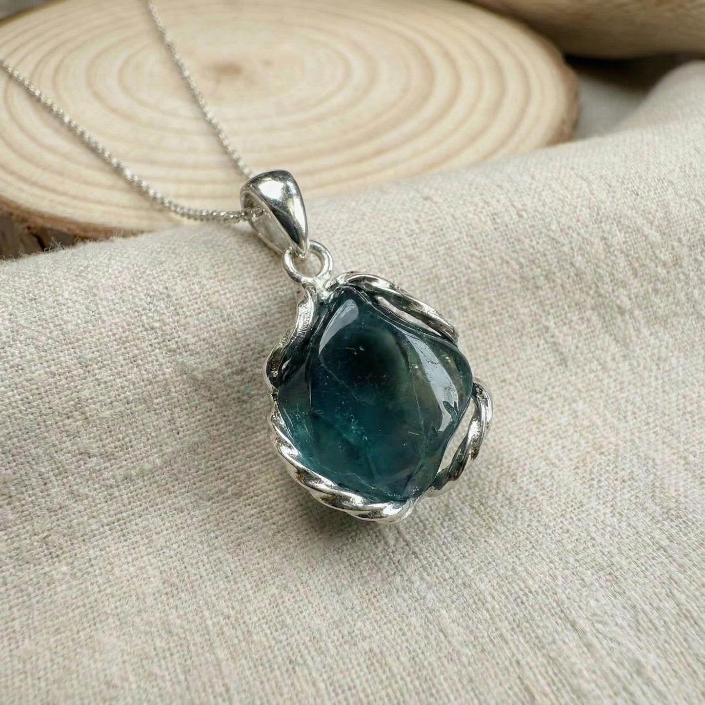Natural Indicolite Tourmaline Pendant, Rare Blue Crystal Necklace 925 Sterling Silver, Raw Teal Gemstone Jewelry October Birthstone Gift