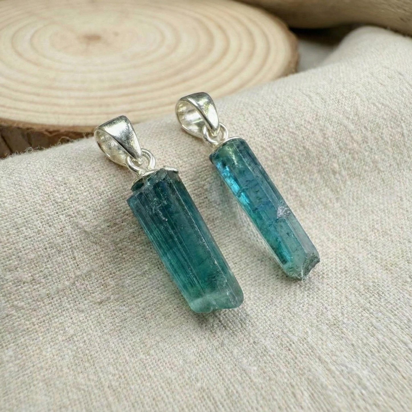 Natural Indicolite Tourmaline Pendant, Rare Blue Crystal Necklace 925 Sterling Silver, Raw Teal Gemstone Jewelry October Birthstone Gift
