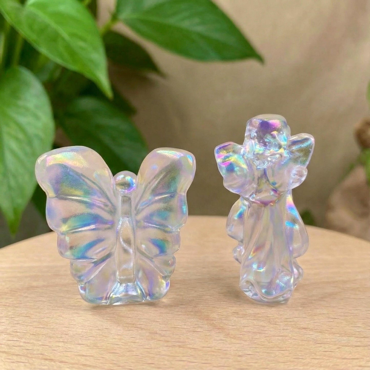 Iridescent Aura Quartz Carvings, Crystal Angel, Fairy, and Animals, Rainbow Meditation Stone Figurine, Meaningful Gift for Crystal Lover